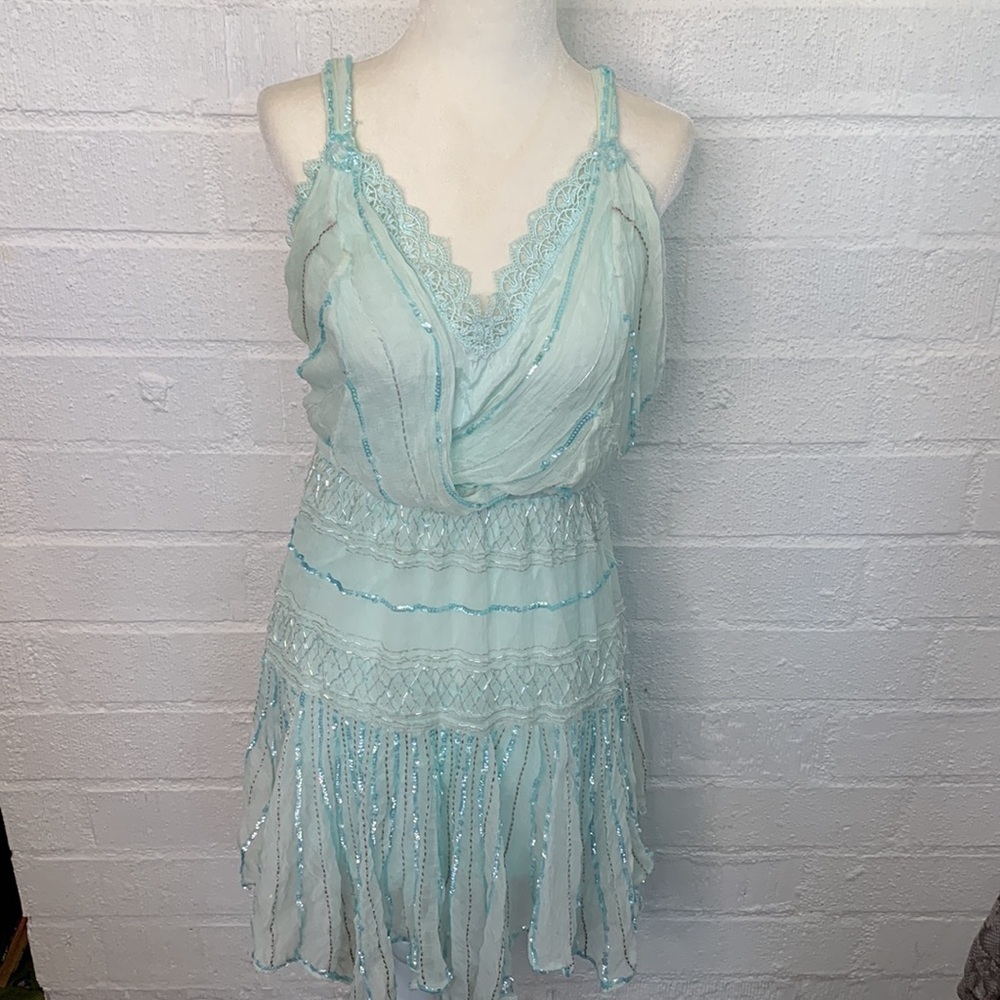 Free People Fairycore Sequins Beaded Whimsical Crochet Dress size Medium